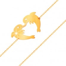 Brățară din aur 585 - doi delfini ce formează un contur de inimă, lanț subțire