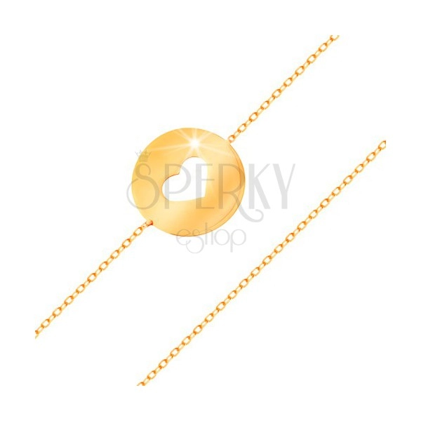 Brățară din aur 14K - cerc cu decupaj în formă de inimă și suprafață plată și lucioasă