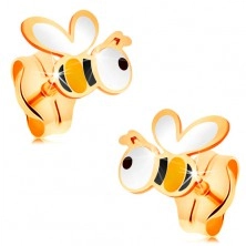 Cercei din aur 585 - albine adorabile cu email colorat, șuruburi