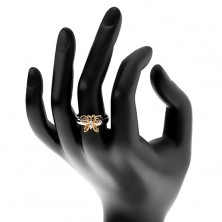 Inel realizat din oțel chirurgical - bicolor, fluture cu zirconiu transparent
