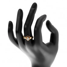 Inel din oțel de culoare aurie, două contururi de inimă și zirconiu transparent