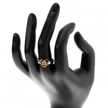 Inel bicolor realizat din oțel 316L - contur de inimă asimetrică, zirconiu transparent