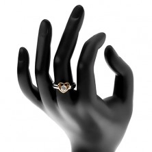 Inel din oțel 316L - bicolor, contur inimă, zirconiu transparent