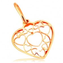Pandantiv realizat din aur galben de 14K - inimă decorată cu contururi mai mici și mai mari de inimă