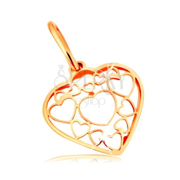 Pandantiv realizat din aur galben de 14K - inimă decorată cu contururi mai mici și mai mari de inimă