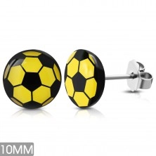 Cercei rotunzi realizați din oțel chirurgical - minge de fotbal galben-neagră, șuruburi