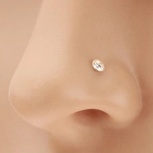 Piercing pentru nas din aur galben 14K - zirconiu strălucitor transparent în montură lucioasă, 1,5 mm
