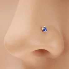 Piercing pentru nas realizat din aur de 14K - zirconiu mic de culoare albastru închis, 1,5 mm