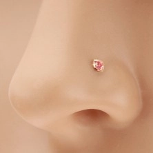 Piercing pentru nas din aur 585, drept -zirconiu strălucitor de culoare roz, 1,5 mm