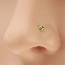 Piercing de nas realizat din aur galben de 14K - zirconiu strălucitor verde deschis, 1,5 mm
