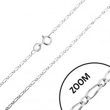 Lanţ lucios din argint 925 - zale ovale lungi și scurte, lăţime 1,3 mm, lungime 460 mm