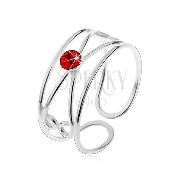 Inel realizat din argint 925 - zirconiu roșu rotund, buclă dublă, ajustabil