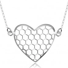 Colier din argint 925, pandantiv cu lanț, hexagoane în inimă