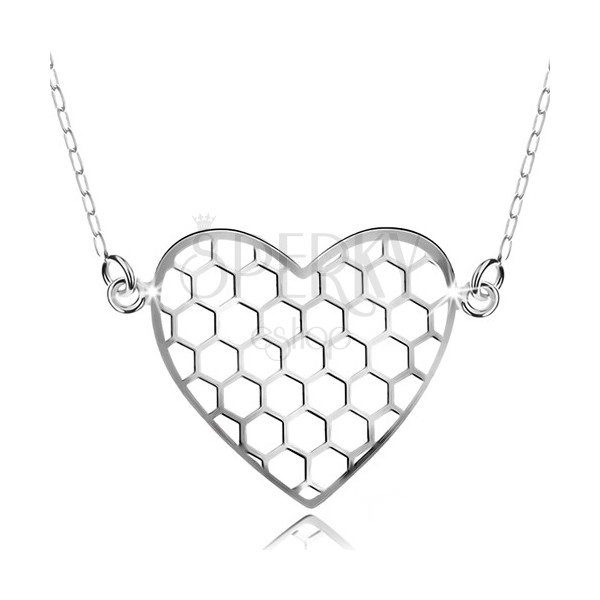 Colier din argint 925, pandantiv cu lanț, hexagoane în inimă