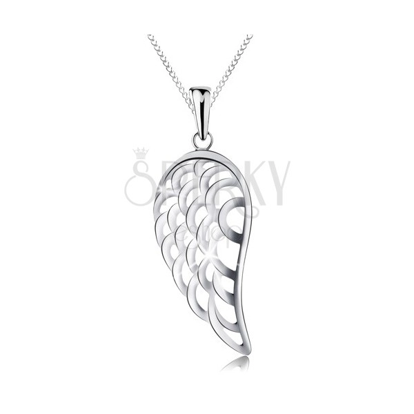 Colier din argint 925 cu pandantiv, aripă mare de înger, lanț subțire