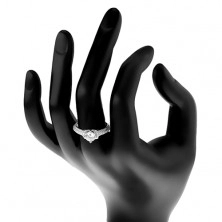 Inel din argint 925, zirconiu rotund transparent, brațe transparente din zirconiu