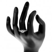Inel realizat din argint 925 - de logodnă, zirconiu transparent și linie strălucitoare, mici zirconii