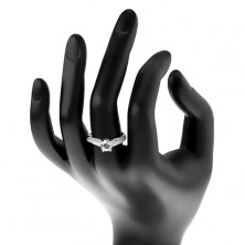 Inel din argint 925, zirconiu rotund transparent, brațe strălucitoare din zirconiu