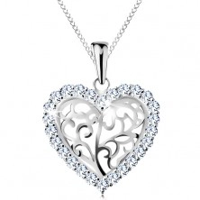 Colier realizat argint 925, inimă formată din ornamente cu margine din zirconiu transparent
