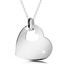Colier argint 925, inimă lucioasă cu decupaj de inimă mai mică, lanț