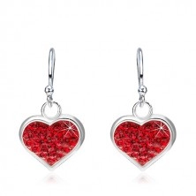 Cercei din argint 925 - inimă încrustată cu zirconii de culoare roșie