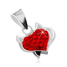 Pandantiv din argint 925 - inimă cu cornițe, coadă neagră și zirconii roșii