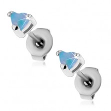 Cercei din oțel chirurgical - inimă din opal sintetic de culoare albastră, 3 mm