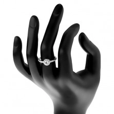Inel de logodnă - argint 925, zirconiu rotund strălucitor, transparent în cerc strălucitor