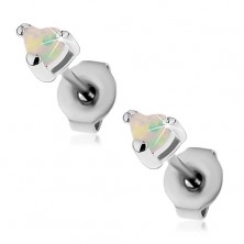 Cercei din oțel 316L, opal alb în formă de inimă cu reflexii de curcubeu, 3 mm
