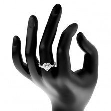 Inel de logodnă din argint 925 - inimă transparentă, contur și brațe strălucitoare