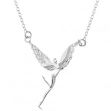 Colier din argint 925, zână strălucitoare cu aripi gravate, lanț subțire