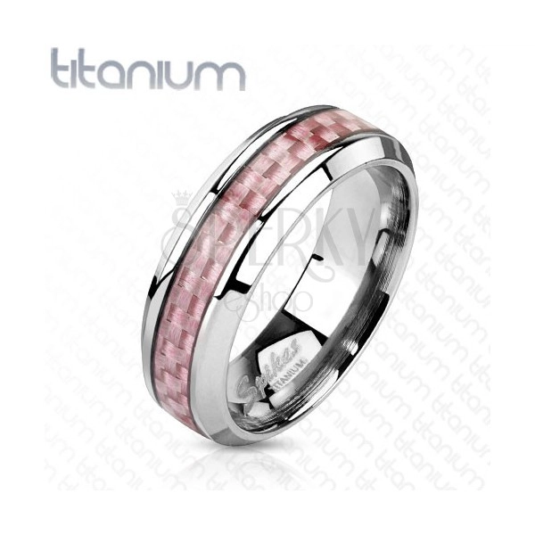 Verighetă argintie din titan, bandă roz pe mijloc, 6 mm