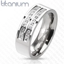 Inel realizat din titan de culoare argintie cu linii din zirconii transparente, 8 mm