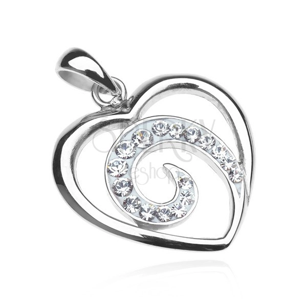 Pandantiv argint 925 - contur inimă cu zircon în spirală