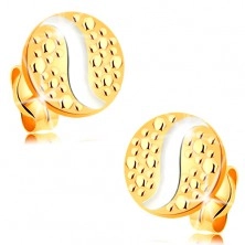 Cercei din aur 14K - cerc cu puncte şi ondulaţie din aur alb, şurub