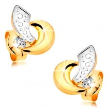 Cercei din aur 585 - arce bicolore şi diamant transparent strălucitor