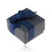 Cutiuță de cadouri pentru inel, pandantiv sau cercei, culoare albastru-închis, fundiță