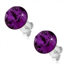Cercei cu șurub din argint 925, cristal Swarovski violet, 9 mm