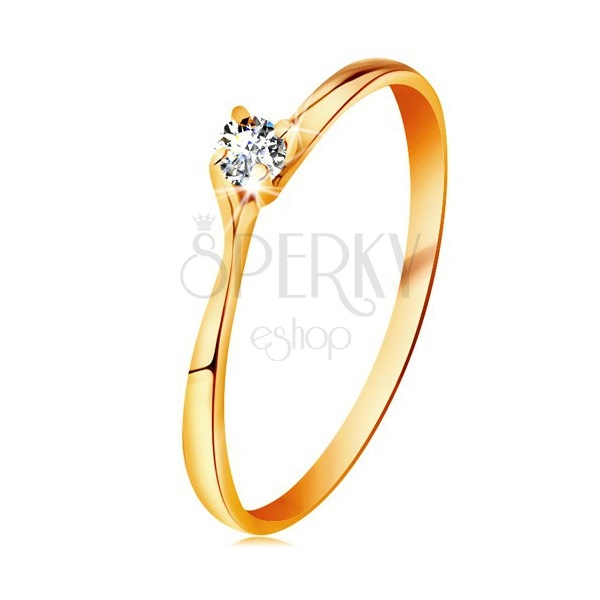 Inel din aur galben 14K - diamant strălucitor în montură lucioasă proeminentă