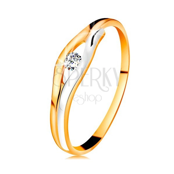 Inel din aur 14K - diamant într-un decupaj îngust, brațe bicolore