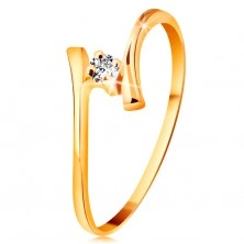 Inel din aur galben 585 - diamant strălucitor transparent, brațe subțiri îndoite