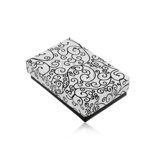 Cutiuță pentru set sau colier în culorile alb-negru, model cu ornamente