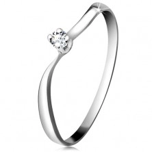 Inel din aur alb 14K - diamant strălucitor în montură, brațe ondulate