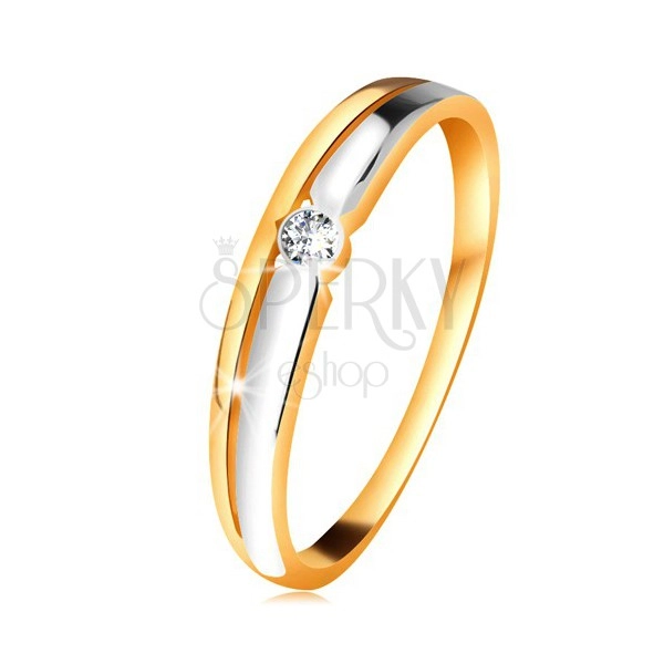 Inel cu diamant din aur 14K - diamant transparent în montură rotundă, linii bicolore