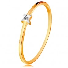 Inel din aur alb și galben 585 - stea cu diamant transparent, brațe subțiri