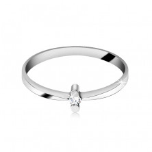 Inel din aur alb 14K - diamant transparent într-o montură în două puncte, brațe înguste