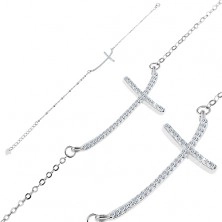 Brățară din argint 925 - cruce din zirconii strălucitoare pe un lanț din zale ovale