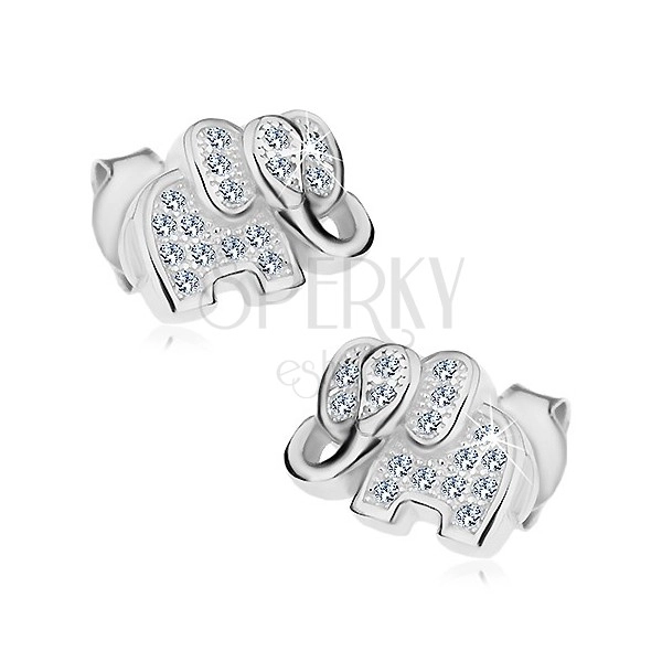 Cercei din argint 925, elefant strălucitor decorat cu zirconii transparente