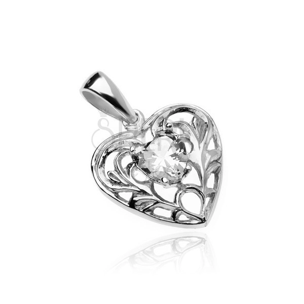 Pandantiv din argint 925 - inimă cu zirconiu în formă de inimă și ornamente