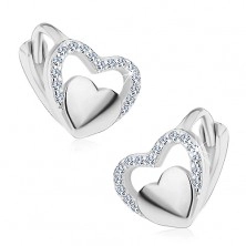 Cercei cu arc din argint 925, inimă lucioasă într-un contur strălucitor din zirconii